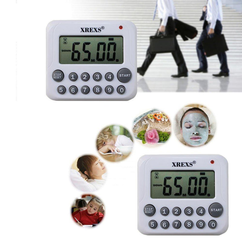 XREXS Digital Kitchen Timer Magnetic Countdown Up Cooking Timer Clock with Magnet Back and Clip, Loud Alarm, Large Display Minutes and Seconds Directly Input-White (2 Pcs, Battery Included) PS-367 2 Pcs