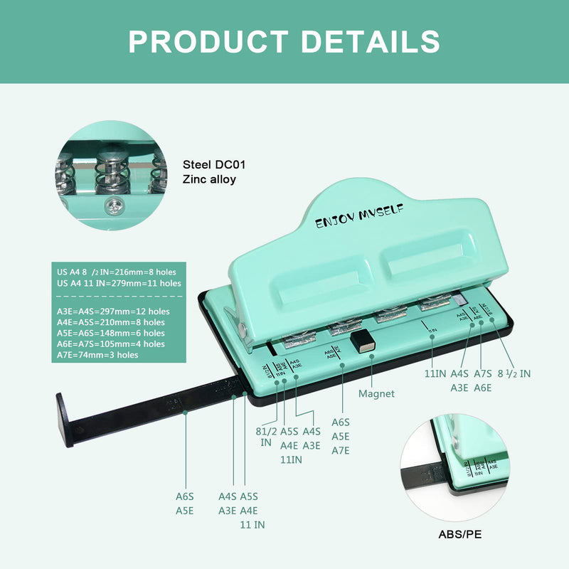Enjoy Myself Mushroom Hole Punch Arc Disc Bound Planner Binding Puncher 8.5 * 11" Mini 4 Hole Discbound Paper Punch with 24 Binding Rings (Lake Blue) Lake Blue