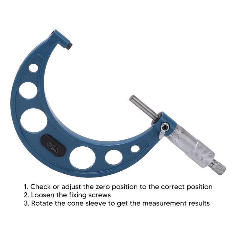 Micrometer Stable Portable Micrometer Thickness Gauge Alloy Surface Accurate Measurement (75-100/0.01mm) 75-100/0.01mm