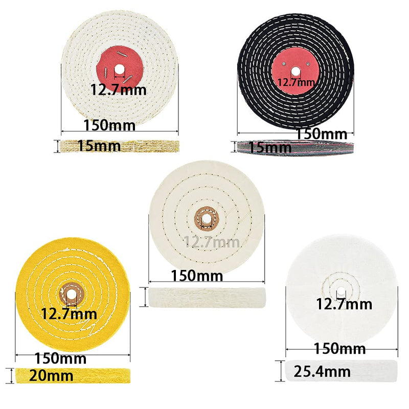 QZATACAEN 150mm Polishing Discs Five Packs for Bench Grinder with 12.7mm Mandrel Hole-5 Pieces...
