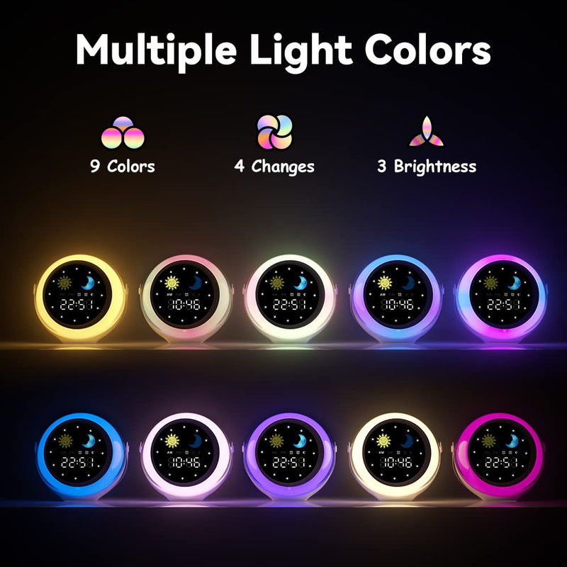 Alarm Clock for Kids, Kids Alarm Clock Sleep Trainer with Wake up Light, Bluetooth Music Player&Digital Clock, Sleep Sound Machine for Kids Bedroom, Ok to Wake Clock for Kids with Sunrise Simulation