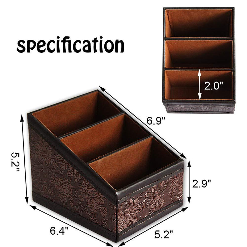 Daixers PU Leather Remote Control Holder Storage Container for TV Remote Phone Caddy Eyeglasses brown