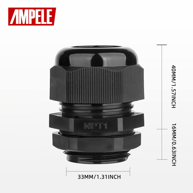 AMPELE 2 Pack 1'' NPT Cable Gland Waterproof Adjustable 18.5-25mm/0.73-0.98inch Nylon Cable Glands Joints with Gaskets (1", 2 Pack) 1'' (2-Pack)