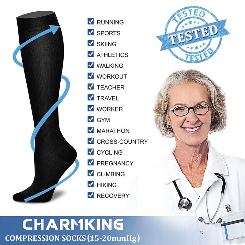 3 Pairs Copper Compression Socks - Compression Socks for Women & Men Circulation - Best for Medical Running Nurses Large-X-Large 01 Balck/Black/Black