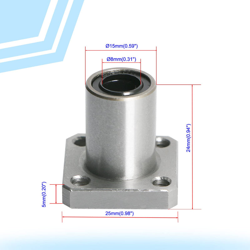 Aopin LMK8UU Linear Ball Bearing Square Flange, ID 8mm, OD 15mm Linear Motion Ball Bearings Sae52100 Carbon Steel, 4 Rows of Steel Balls, Great for CNC, 3D Printer, Linear Rail Guide 2 PCS
