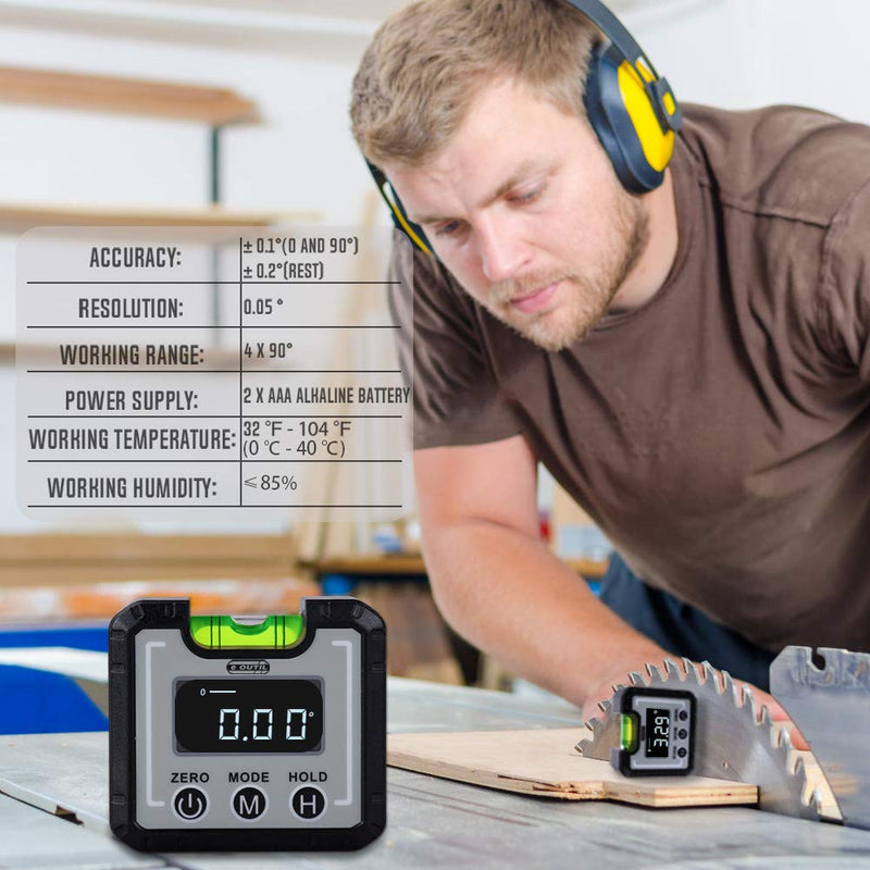 eOUTIL Digital Angle Finder Magnetic Base and Level Bubble Bottle 4 x 90° Protractor Inclinometer Mini Level Protractor for Woodworking, Construction, Table Saw, Vertical Wall