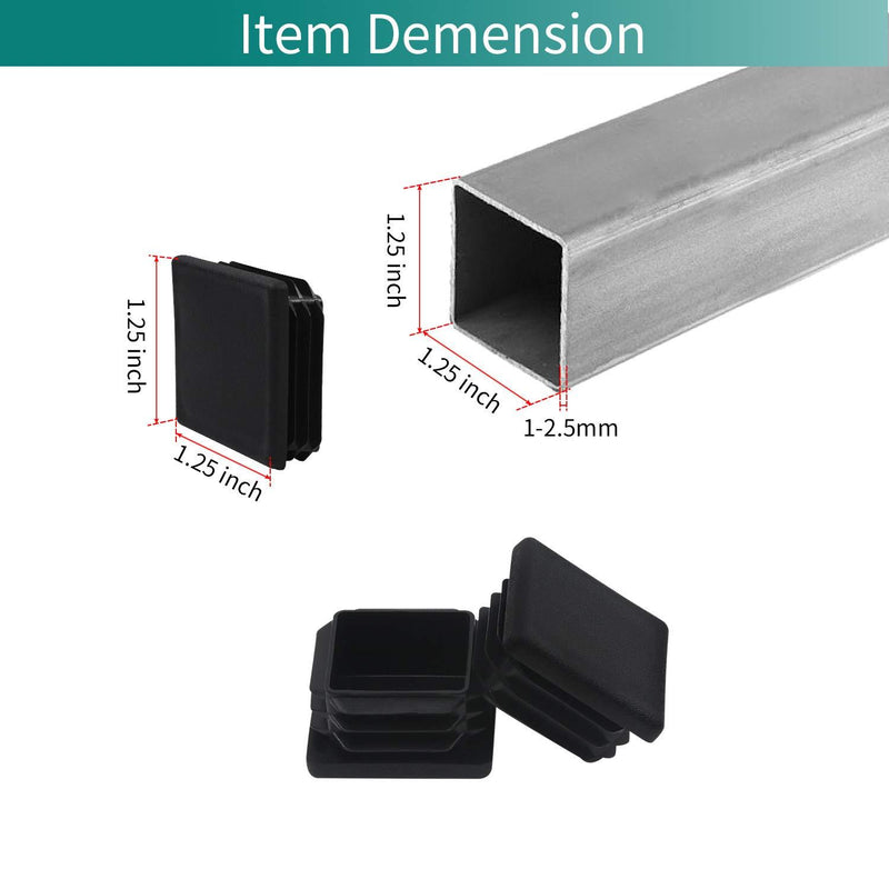 FiveEyes 1.25" 1 1/4 Square Tubing Plastic Plug,1 1/4" 1.25 Inch End Cap(10 Pack)1 1/4 1.25 Square Tube End Cap 1.25x1.25 Fence Post Pipe Cover Tubing Insert Chair Glide Finishing Plug