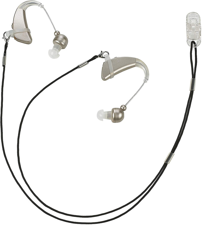 Hearing Aid Clips - Protective Holder with Anti Lost Lanyard Cord - Rope with Loops and Clip and Security Clip Ideal for Behind The Ear Hearing Aids and Personal Sound Amplifiers, (Pack of 2)