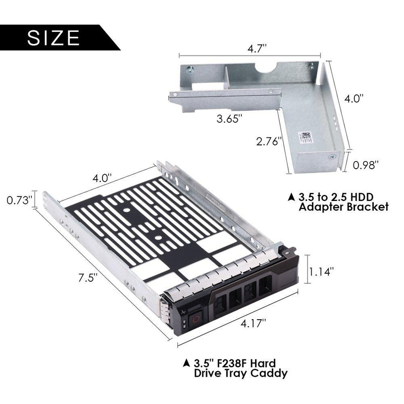 mveohos 3.5" SAS/SATA Hard Drive Tray Caddy with 2.5" HDD Adapter SSD SAS SATA Bracket for Dell Poweredge R320, R420, R720, T320, T420, T620 Servers F238F with Screws