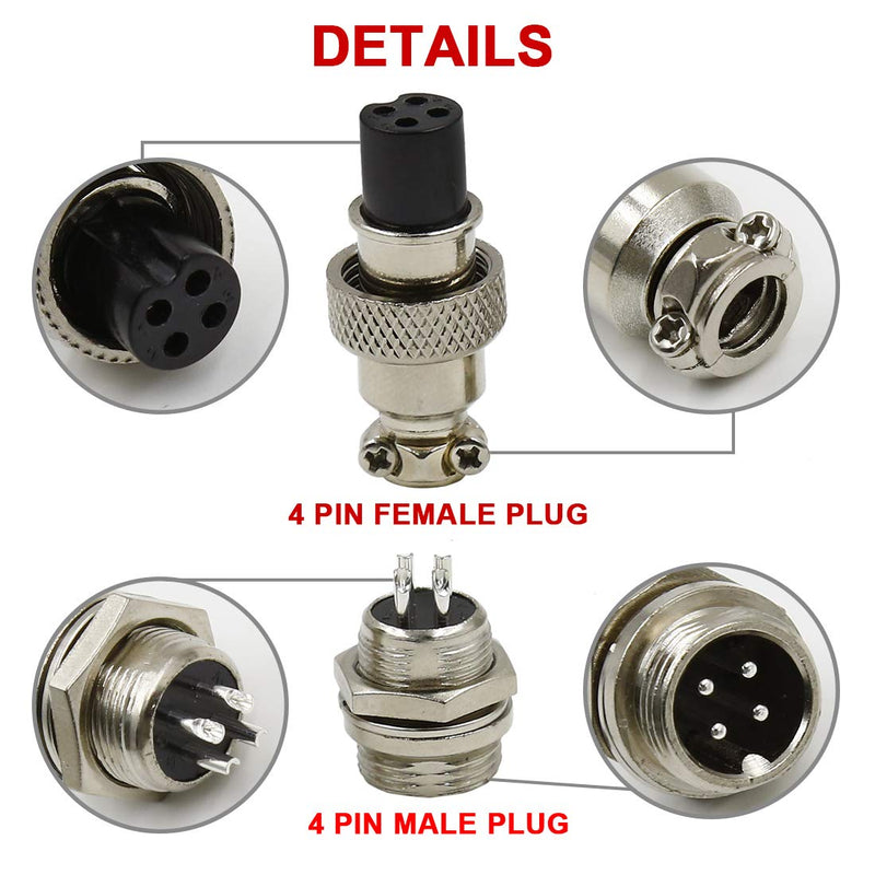 Hxchen 2 Sets 4-Pin Metal Male Female Thread Panel Connector 12mm GX12-4P Aviation Plug Silver