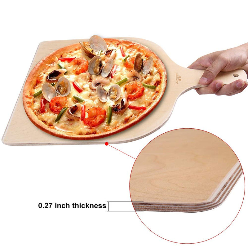 Premium Natural Wood Pizza Peel 12 inch, Large Pizza Paddle Spatula, Cutting Board for Baking Homemade Pizza and Bread - Set of 2