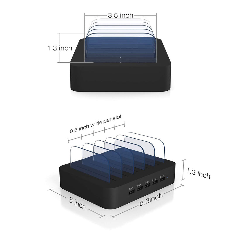 Charging Station for Multiple Devices, MSTJRY USB Charging Station Dock Switch Cell Phone 5 Port Charging Station, Compatible with iPhone iPad Cell Phone Tablets (Black, 5 Short Cables Included) Black