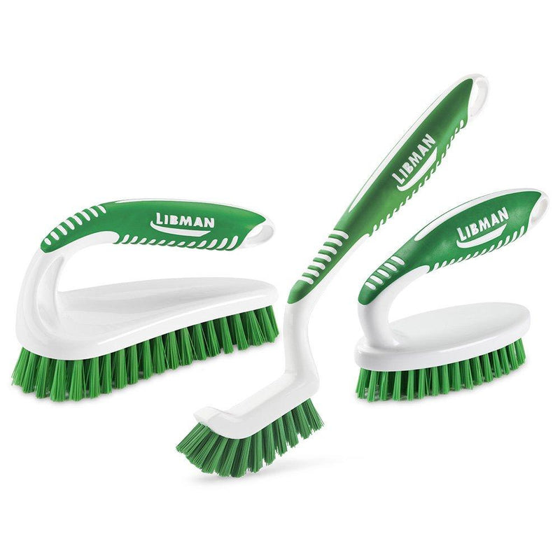 Libman Scrub Kit: Three Different Durable Brushes for Grout, Tile, Bathroom, Kitchen. Easy to Handle, Strong Fibers for Tough Messes – Family Made in The USA, Green White