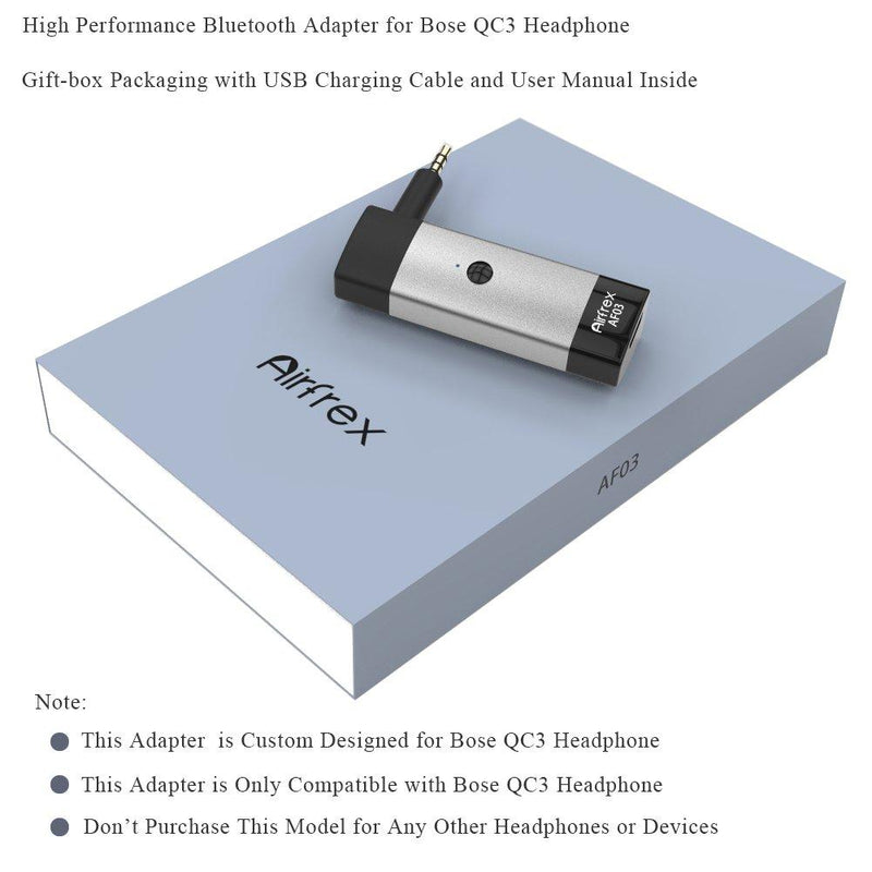 Airfrex Wireless Bluetooth Adapter Compatible with Bose QC3 ( QuietComfort 3 ) Headphone