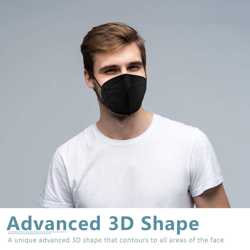 ChiSip KN95 Face Mask 20 Pcs, 5-Ply Cup Dust Safety Masks, Breathable Protection Masks Against PM2.5 for Men & Women, Black 01.black 20 pack