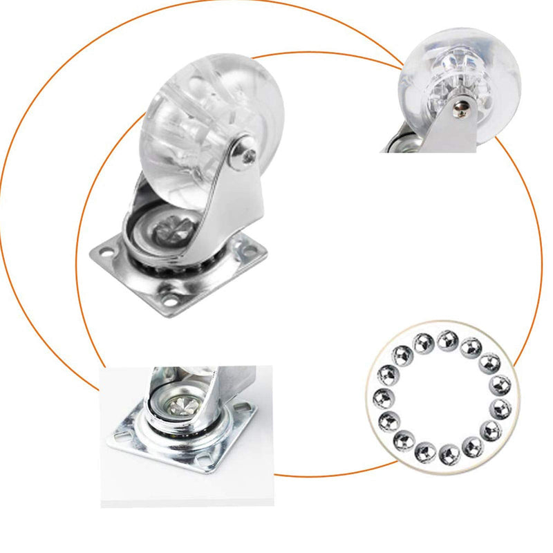 YeMI 2 Inch Swivel Plate Casters Set of 4, Heavy Duty Castor Wheels for Furniture, Crystal Clear Polyurethane Rolling Castors with 360 Degree Plate for Cabinet,Ottoman,Bench (500 Lbs,Screws Included) 2",4 swivel