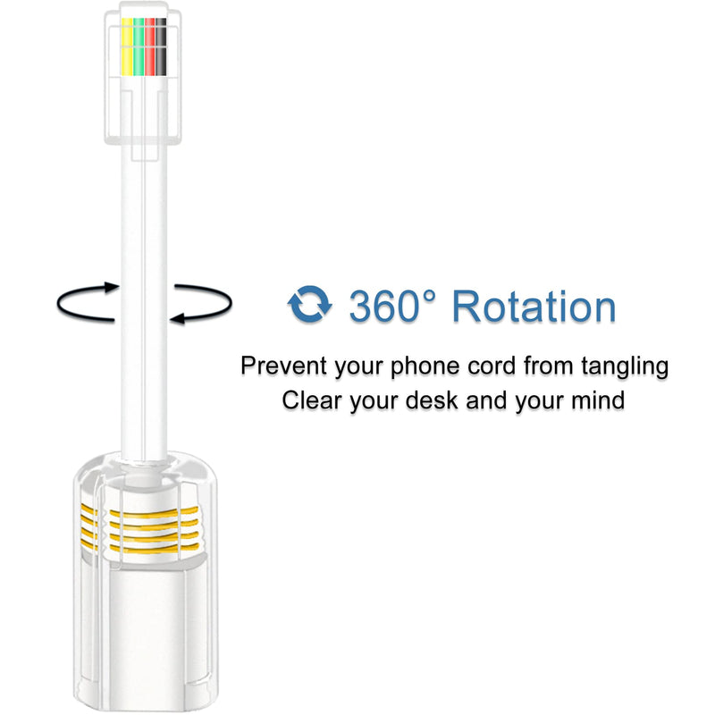 NECABLES (2 Pack) Phone Cord Detangler Telephone Cord Detangler Handset Cord Detangler Phone Swivel Cord RJ9 4P4C Male to Female for Desk Phone Landline White White 2 pcs