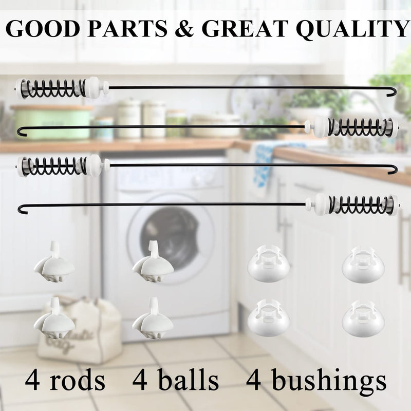 Funmit Updated W10780048 Washer Suspension Rod Kit - Compatible with Whirlpool Kenmore Amana Maytag Washing Machine - Length in 23.6" (Package Includes 4 Suspension Rods and Ball Cups)