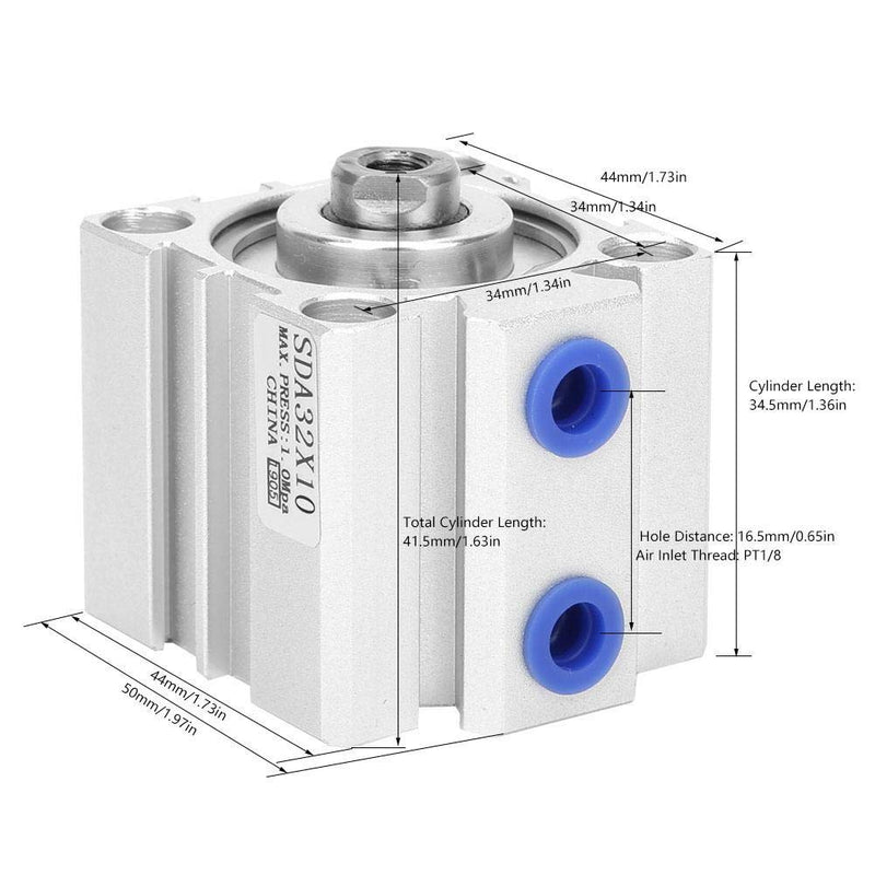 SDA32 Pneumatic Air Cylinders Sealing Thin Air Cylinder Double Action Air Cylinder Aluminum Alloy Air Cylinder for Equipment(SDA32X10)