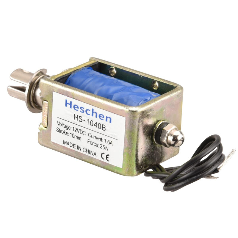 Hechen Solenoid Electromagnet, HS-1040B, DC12V 1.6A 25N, 10mm stroke, open frame push-pull door lock