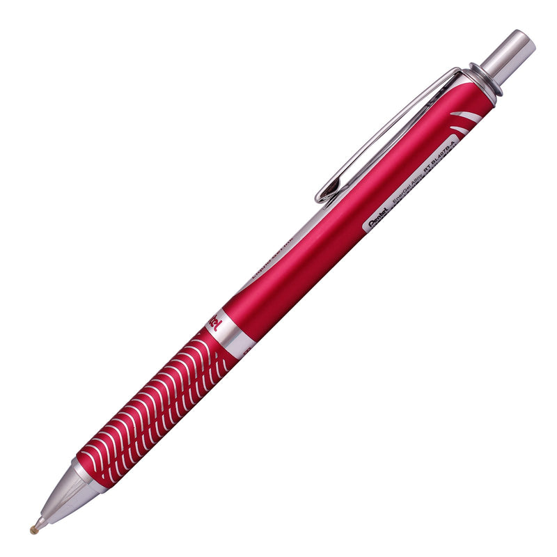 Pentel Energel Alloy RT Gel Pen Medium Point Metal Tip Ballpoint Pen Black ink + Refill (Red Body)