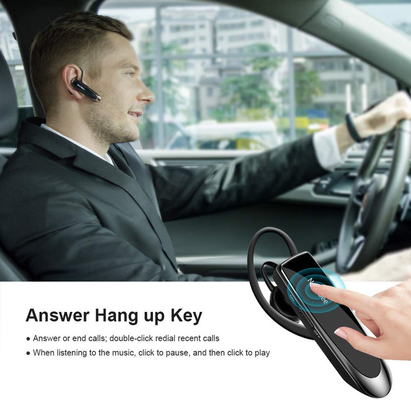 New bee Bluetooth Earpiece V5.0 Wireless Handsfree Headset with Microphone 24 Hrs Driving Headset 60 Days Standby Time for iPhone Android Samsung Laptop Trucker Driver (Black) Black