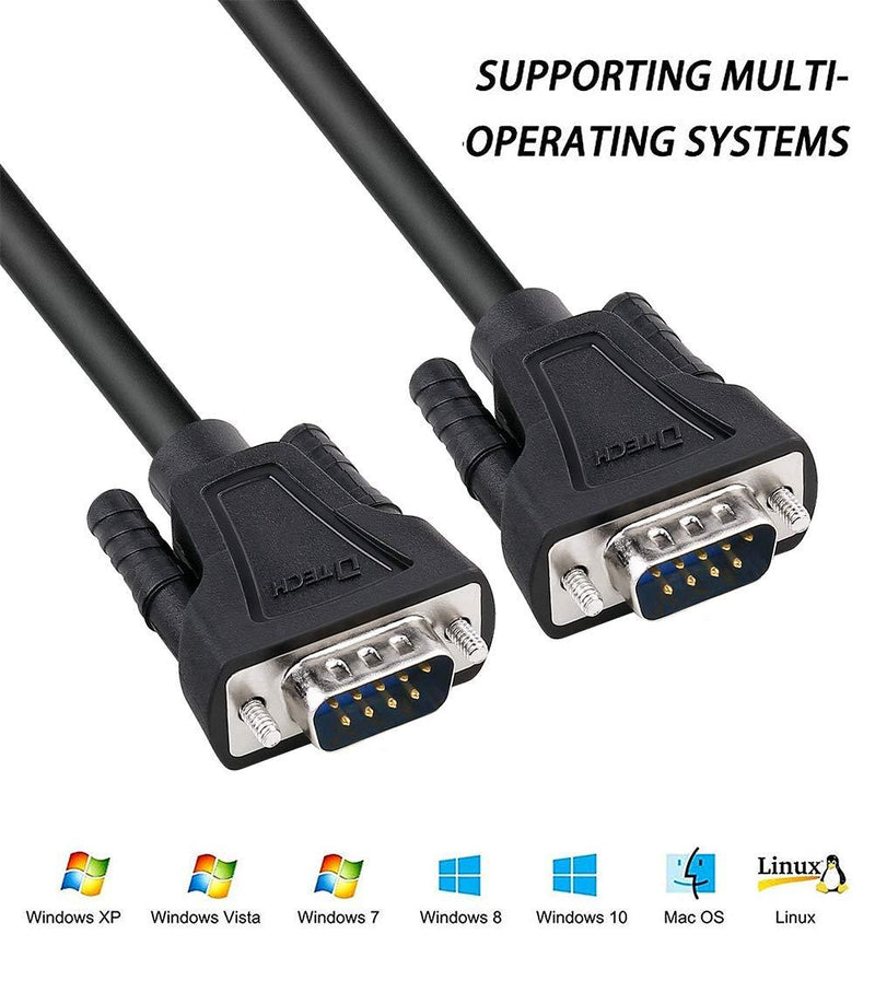 DTECH 10ft DB9 to DB9 RS232 Serial Cable Male to Male Null Modem Cord Cross TX RX line for Data Communication (10 Feet, Black)
