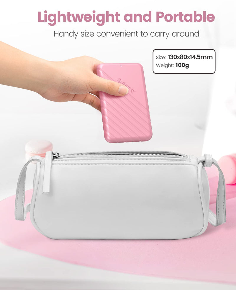 ORICO 2.5 inch USB C Hard Drive Enclosure USB 3.1 Gen 2 to SATA III External Hard Drive Case for SSD HDD 9.5 7mm Tool-Free with UASP, Pink (25PW1-C3) 25PW1-C3-PK