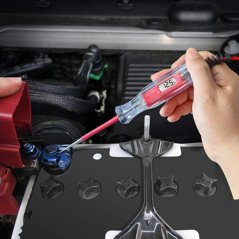 JASTIND Premium 3-48V DC Digital LCD Display Test Light with 140 Inch Extended Spring Wire, Car Truck Vehicles Low Voltage Tester, Automotive Circuit Tester with Sharp Stainless Probe