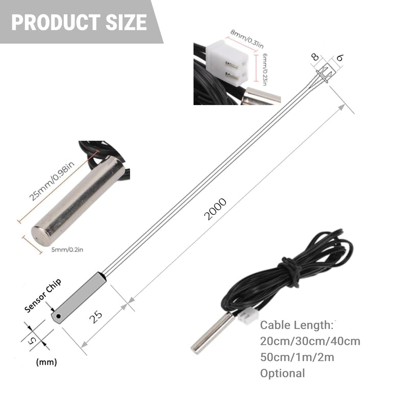 B3950 NTC Thermocouple, 10k Stainless Steel Temperature Sensor Probe High Accuracy Temperature Testing Thermosensor(2M) 2M