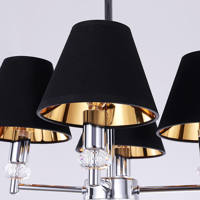 Wellmet Chandelier Lamp Shades, ONLY FOR CANDELABRA BULBS, Clip-on Fitter Lampshade, 3" X 6" X 5", Set of 6 Black-Gold