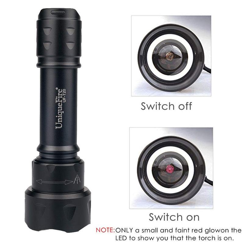 UniqueFire T20 850nm Flashlight, 5W IR Illuminator, Infrared Light, Night Vision Adjustable Focus LED Flashlight, 3 Modes IR Torch with Memory Function for Night Vision Devices