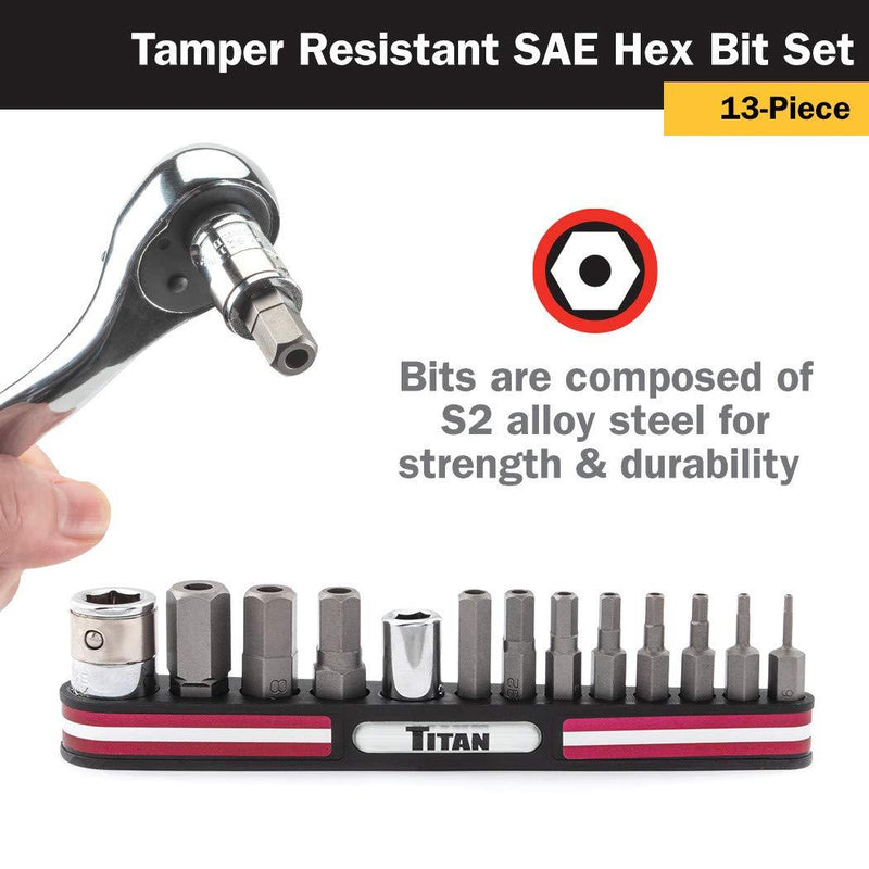 Titan 16135 13-Piece Tamper Resistant SAE Hex Bit Set