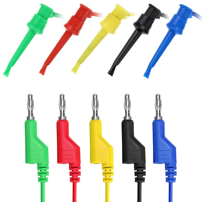 Sumnacon 39 Inch Multimeter Test Lead Set - 5 Pcs Stackable Banana Plug to Minigrabber Test Hook Wire Cable Kit with Protective, Flexible Wire Leads for Electrical Testing 500V/5A