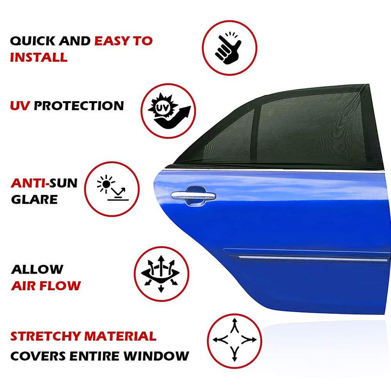 Car Window Shades, Breathable Mesh Side Car Window Sun Shade, Stretchy Car Window Screen for Baby/Camping Sun Protection, car Window Covers for Rear/Back Window for Privacy - 2 Pack M/CAR
