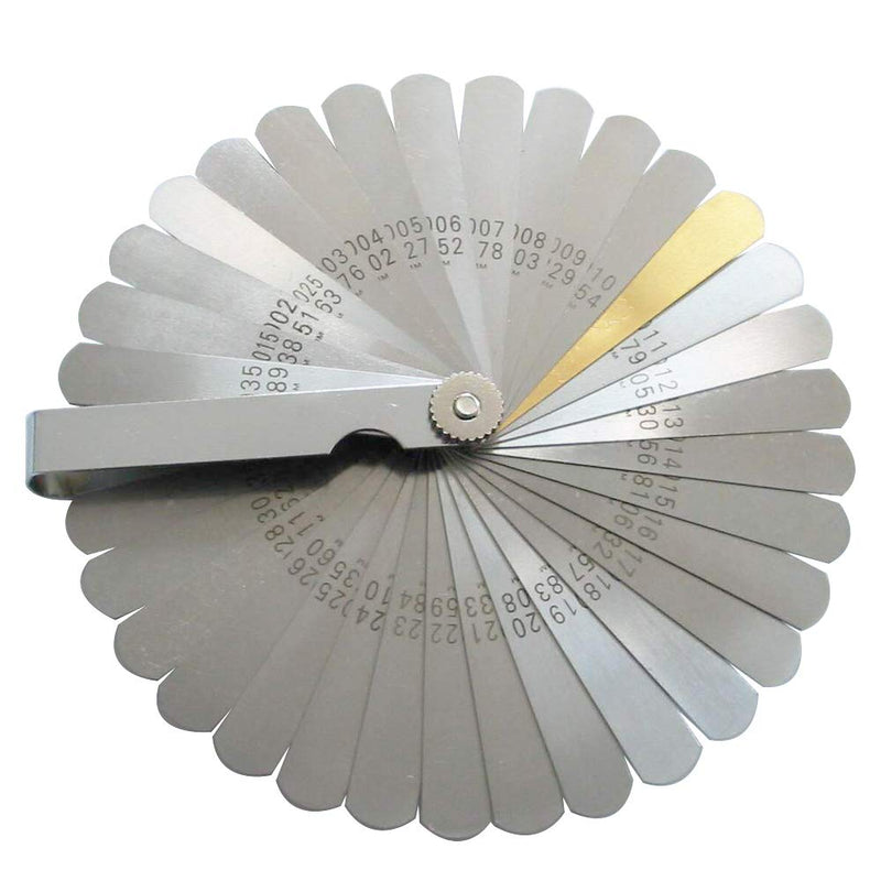 ZLKSKER 32 Blade Steel Feeler Gauge (0.0015Inch to 0.035Inch), Thickness Feeler Gage Gauge, Gap Measuring Tool with Metric & Imperial, Great for Checking Valves & Building Engines