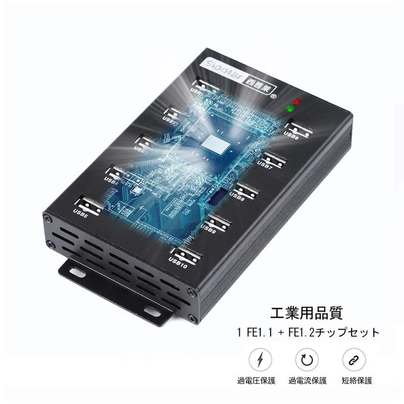 Sipolar-USB Hub- 10 Ports USB Data Hub-Industrial USB Powered Hub - USB 2.0 Hub for Mining, Bitcoin Miner