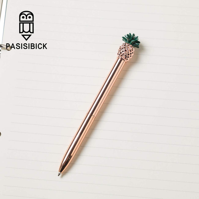 PASISIBICK Pineapple Pens,Bling Metal Ballpoint Pens with Green Leaf and Black Ink Refills（4PCS） 4 Green Leaf Pineapple Pens