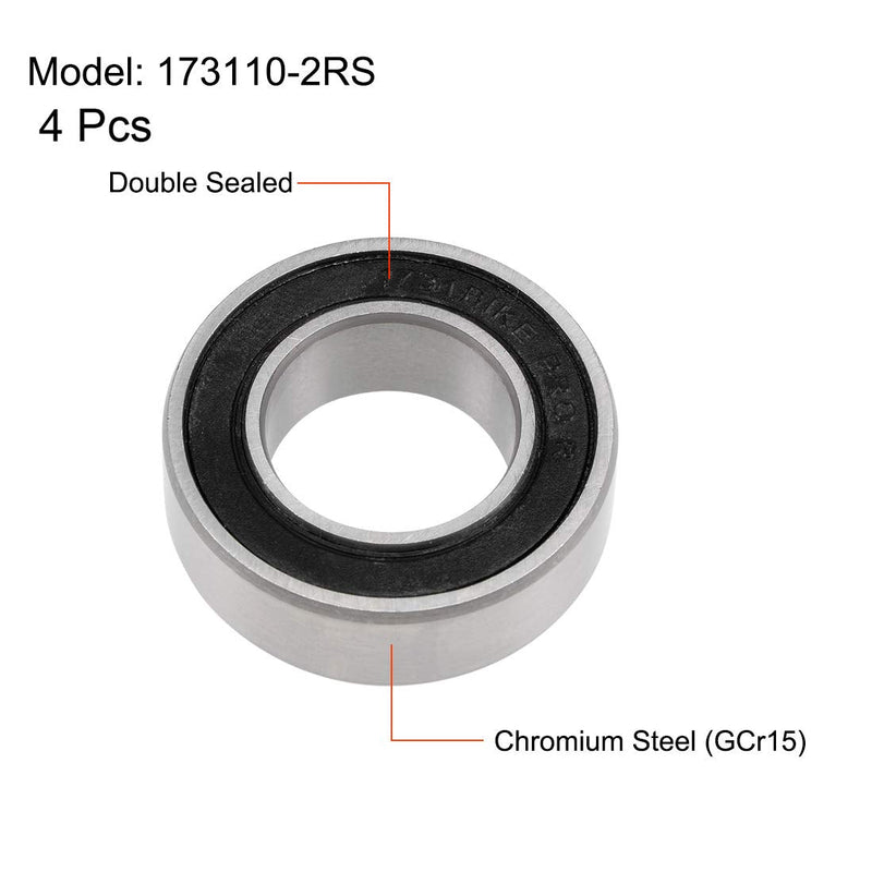 uxcell 173110-2RS Deep Groove Ball Bearings 17mm x 31mm x 10mm Double Sealed Chrome Steel P0(ABEC1) 4pcs