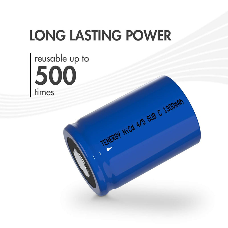 Tenergy 4/5 SubC 1300mAh NiCD Rechargeable Batteries, Flat top - 15 Pack