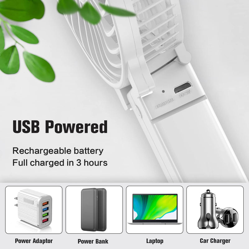 VersionTECH. Mini Portable Fan, USB Battery Operated Desk Fan, Small Personal Handheld Table Fan with USB Rechargeable Cooling Folding Electric Fan for Travel Office Room Household White