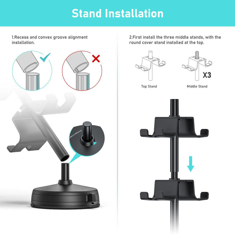 MANMUVIMO Anti-Slip Game Controller Holder 4 Tiers with Stable Suction Cup, Controller Stand for Desk, Universal Controller Storage Display Stand Compatible for PS5/PS4/Xbox Series/Xbox One/Switch Pro Controller Stand 4 Tires