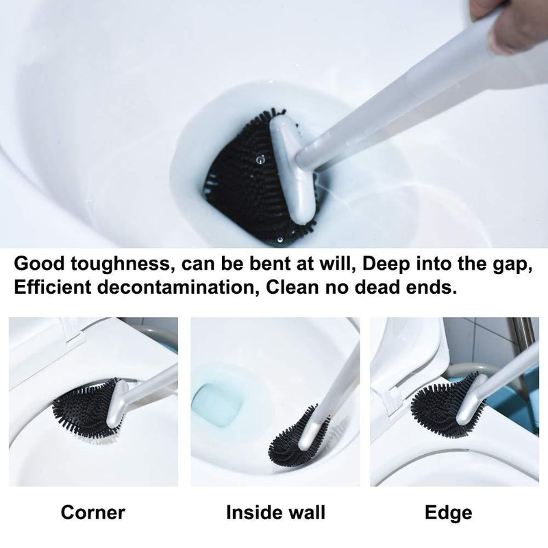Sellemer Toilet Brush and Holder Set for Bathroom, Flexible Toilet Bowl Brush Head with Silicone Bristles, Compact Size for Storage and Organization, Ventilation Slots Base (Silver) Silver