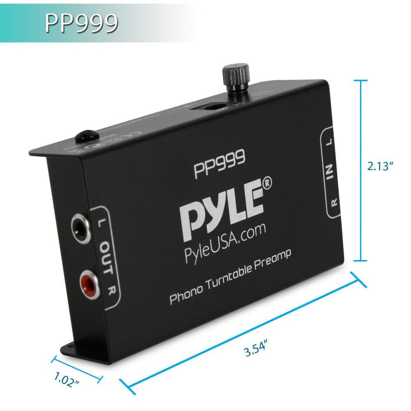 Pyle Phono Turntable Preamp - Mini Electronic Audio Stereo Phonograph Preamplifier with RCA Input, RCA Output & Low Noise Operation Powered by 12 Volt DC Adapter - PP999 , Black Single