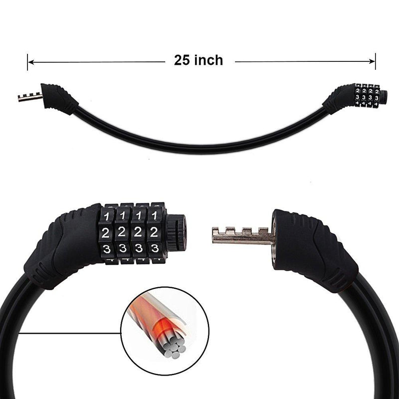 Sanwo Security Bike Lock 4 Digit Resettable Combination Cable Lock for Bicycle, 2 Feet x 1/2 Inch Black