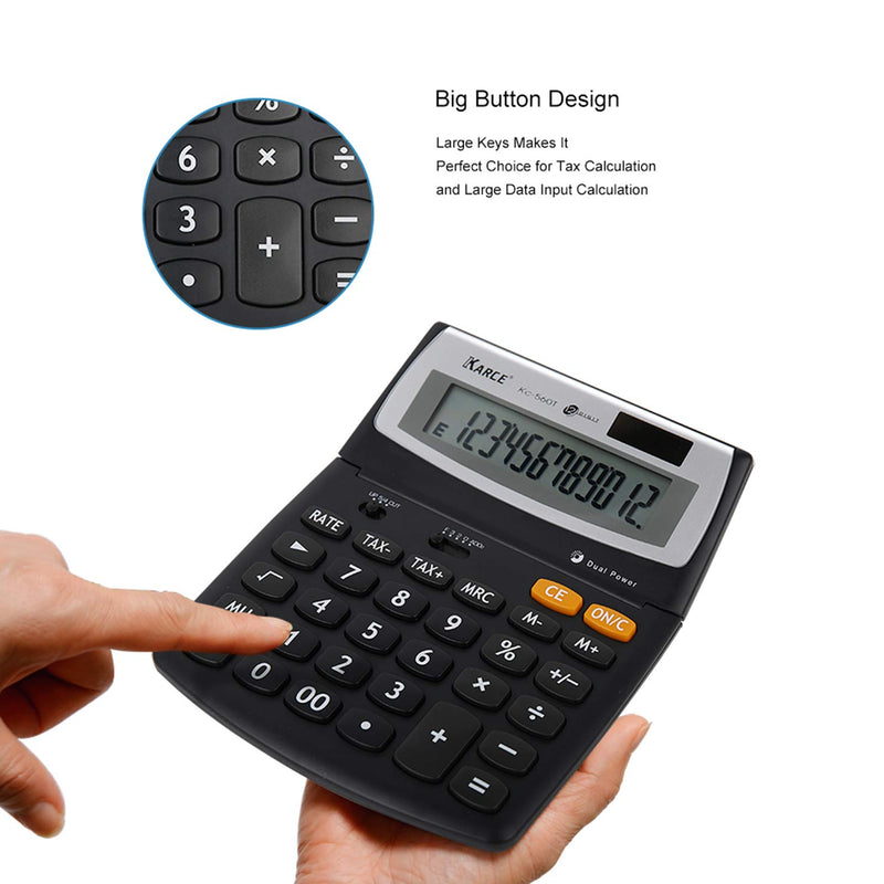 KARCE KC-560T-12, 12-Digits Large Desktop Tax Calculator, Black