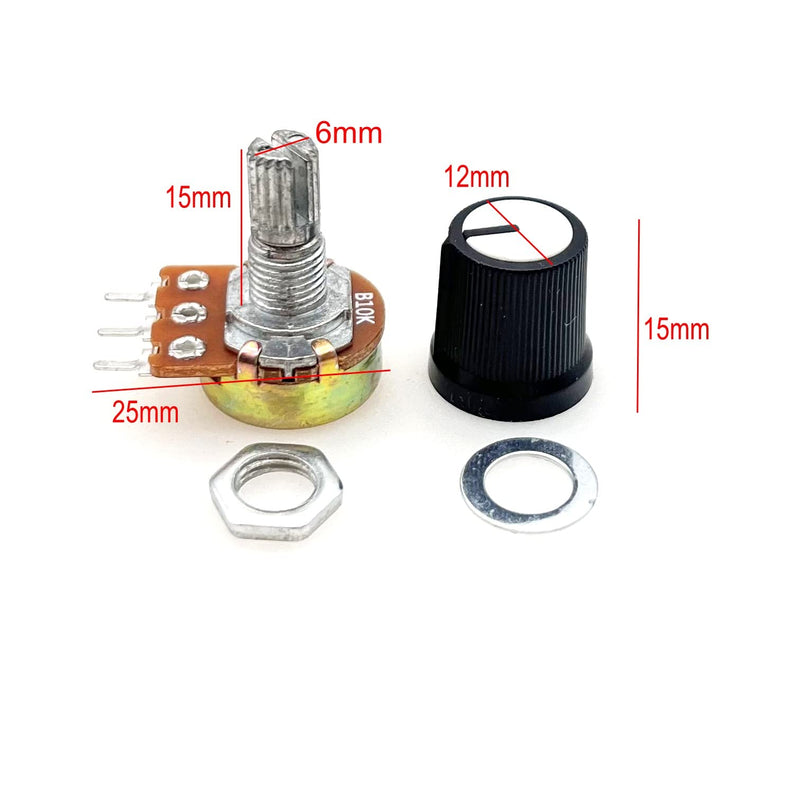 JZK 10pcs B10K Potentiometer Knob with 6mm Shaft, Rotary Volume with Linear Taper B 10k Potentiometer Knob, B10K Ohm Rotary Potentiometer with 3 Terminals with Cap, Nuts and Washer