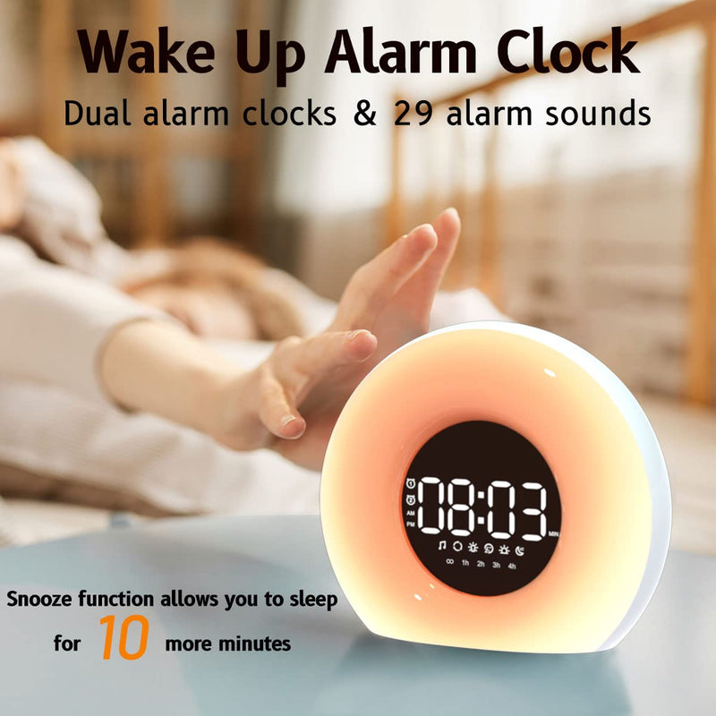 OrangeLight Wake Up Light Sunrise Alarm Clock with Sunrise Sunset Simulation 25 Nature Sounds 12 Colors Night Light Dual Alarms and Snooze Function Sleep Aid for Heavy Sleepers Kids Adults (White)