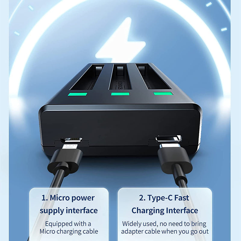 REYGEAK 2 Packs Replacement Insta 360 X3 Battery 1800mAh and 3-Channel LED USB Fast Charge Hub, Replacement Battery Pack Charger Accessories for Insta 360 X3 (Fully Compatible with Original) 2 Battries+ Charging Hub