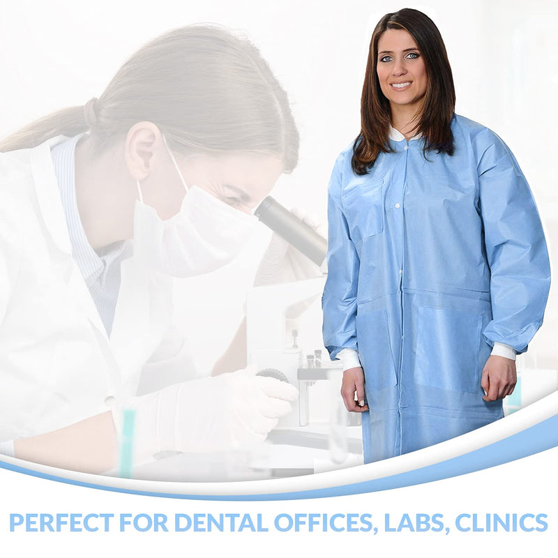 MEDICAL NATION 10 Disposable Lab Coats - Blue - Durable SMS Knee Length Lab Coat Unisex, Comfortable and Easy to Wear Labcoat, For Hospitals, Pharmacies, Laboratories, Dental Clinics - Extra Large